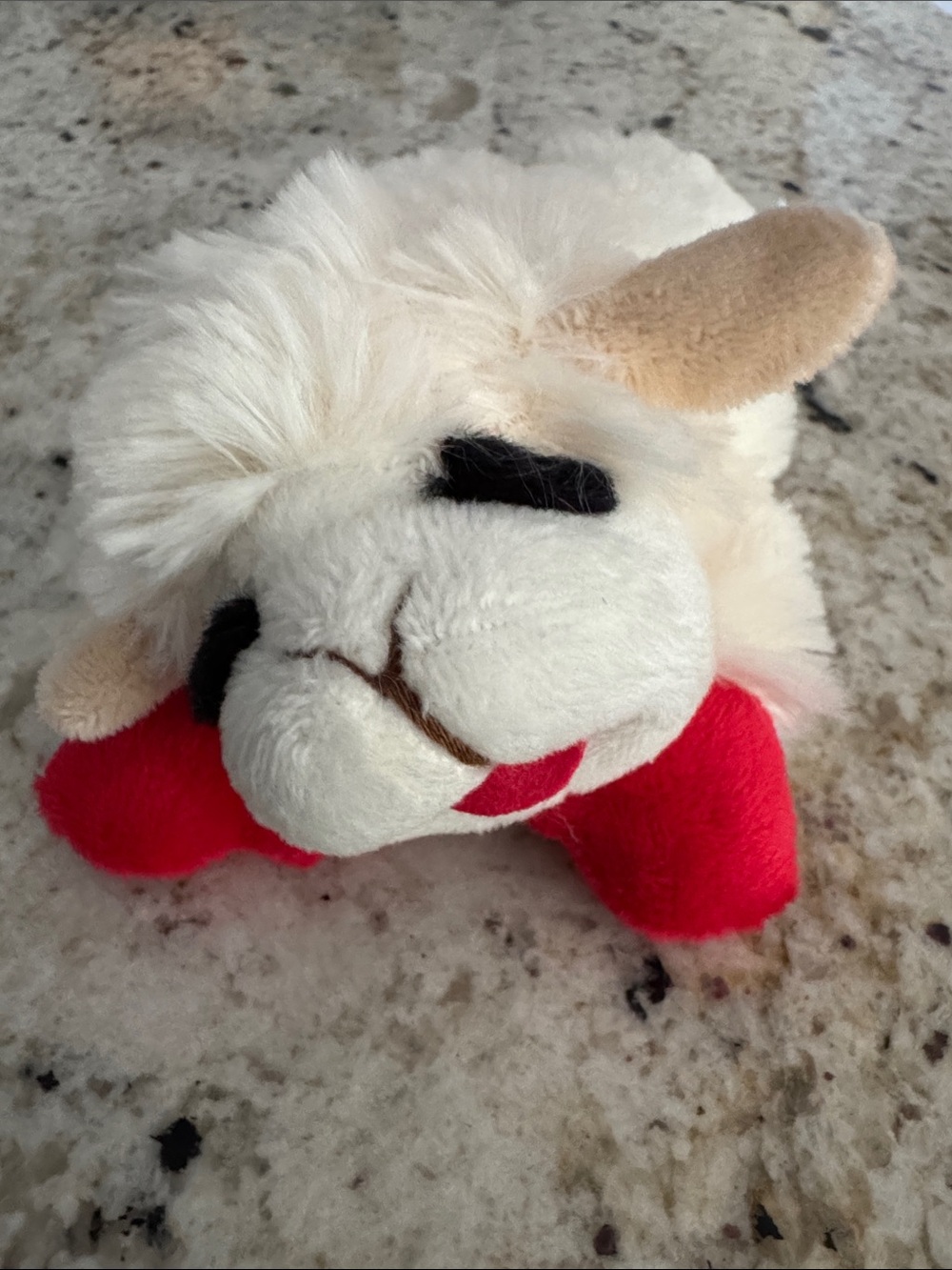 Plush White Lamb with Red Accents - Soft Kids Stuffed Animal